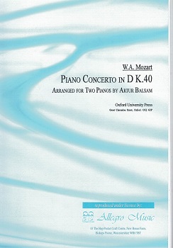 【特価品】PIANO CONCERTO D KV40  ピアノ協奏曲（第3番）ニ長調（第2パート付きピアノリダクション版）  