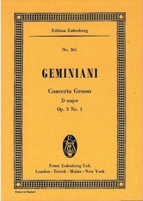 【特価品】CONCERTO GROSSO D OP.3-1  合奏協奏曲　ニ長調　作品3-1（小型スコア）  