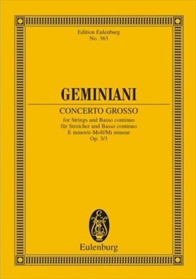 【特価品】CONCERTO GROSSO e OP.3-3  合奏協奏曲　ホ短調　作品3-3（小型スコア）  