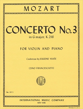 CONCERTO NO.3 KV216(FRANCESCATTI)  ヴァイオリン協奏曲第3番　ト長調　KV216(フランチェスカッティ校訂）（ヴァイオリン、ピアノ）  