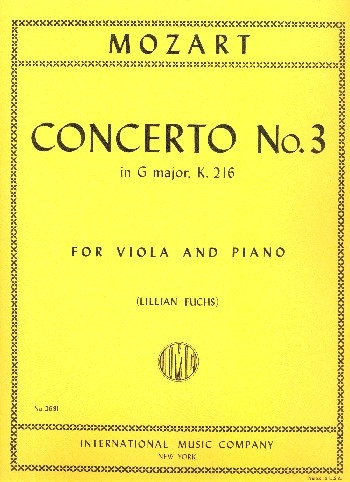 VIOLIN CONCERTO NO.3 KV216(ヴィオラ用)  ヴァイオリン協奏曲第3番 ト長調　KV.216 [ヴィオラ版]  