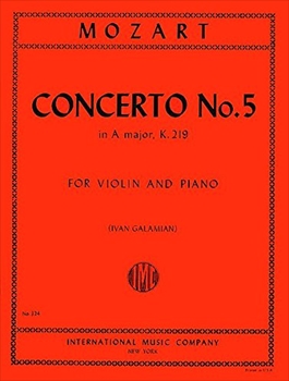 CONCERTO NO.5 KV.219(GALAMIAN)  ヴァイオリン協奏曲第5番　KV219(ガラミアン校訂）（ヨアヒムのカデンツ付き）（ヴァイオリン、ピアノ）  